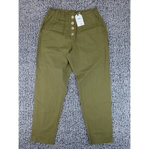 NiMin Women Olive Green Linen Blend Tapered Pants Medium NWT Elastic Paperbag M